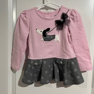 Kids Headquarters Pink and Black Dog Applique Long Sleeve Top